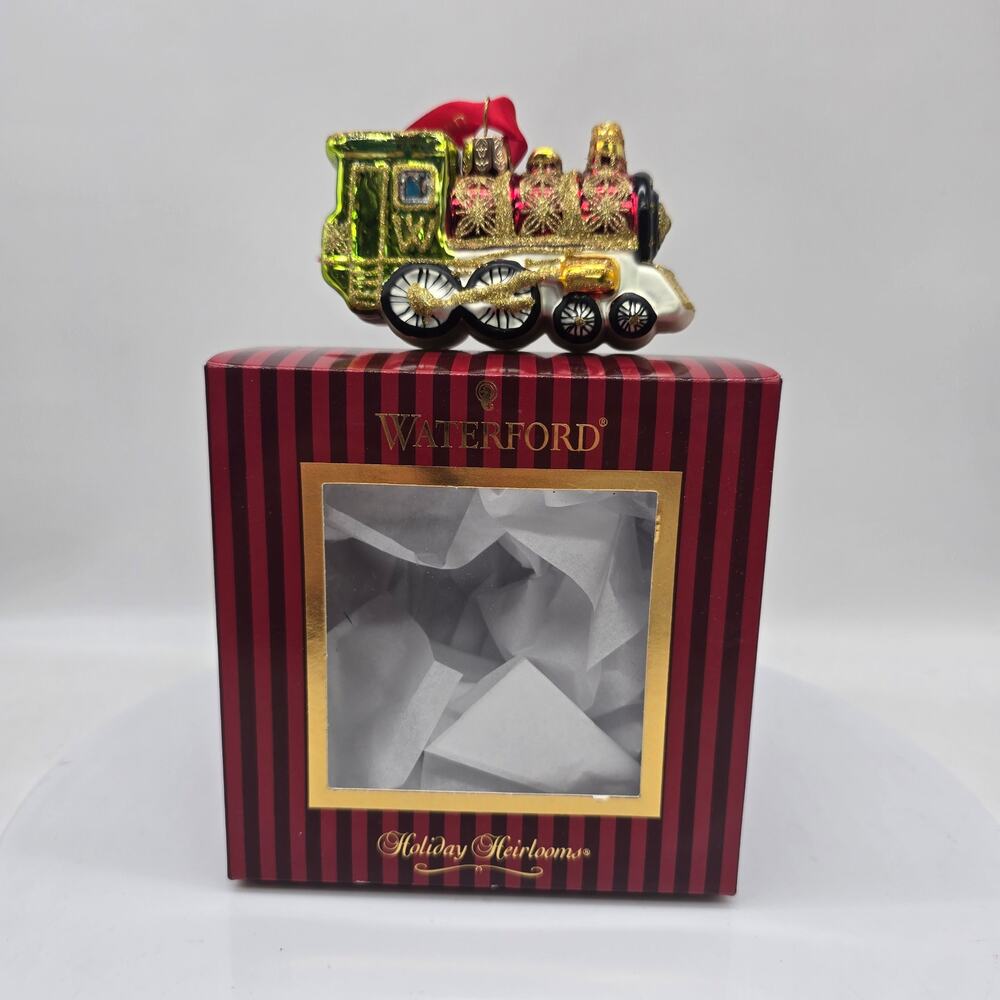 Vintage Waterford Holiday Heirlooms Blown Glass Christmas Train Engine Ornament
